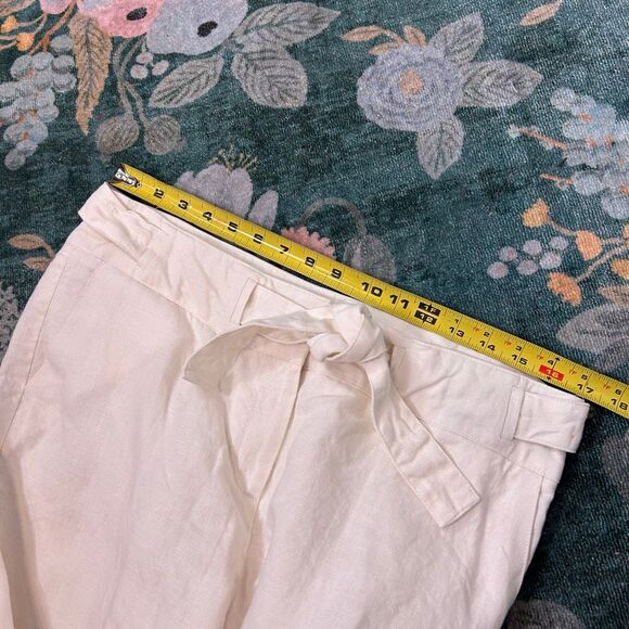 Talbots Pants Womens 14 Petite White Irish Linen Wide Leg Tie Cropped Culottes - Picture 13 of 14